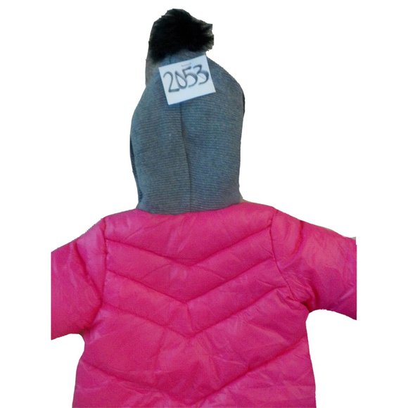 Quilted Full Zip Snap Crotch Hooded Snowsuit Fuchsia Pink Infant Girl - Picture 3 of 4